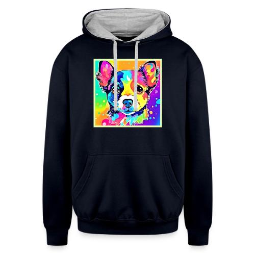 Vivid Puppy Vibes Art Design - Unisex Contrast Hoodie