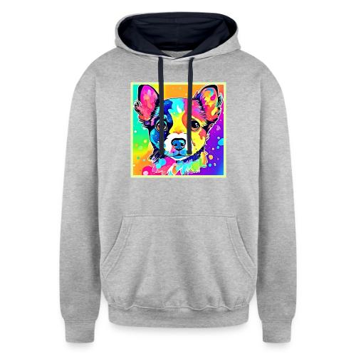 Vivid Puppy Vibes Art Design - Unisex Contrast Hoodie