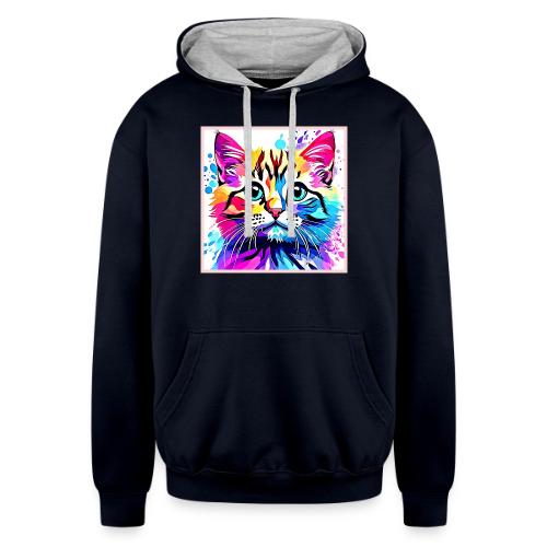 Vivid Kitty Vibes Design - Unisex Contrast Hoodie