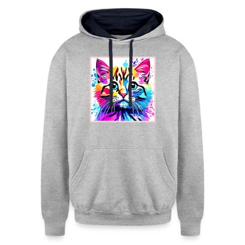 Vivid Kitty Vibes Design - Unisex Contrast Hoodie
