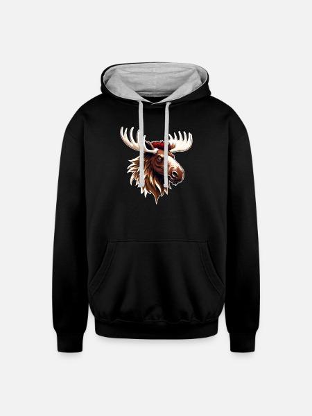 Majestic Moose Head Illustration - Unisex Contrast Hoodie - black/heather gray