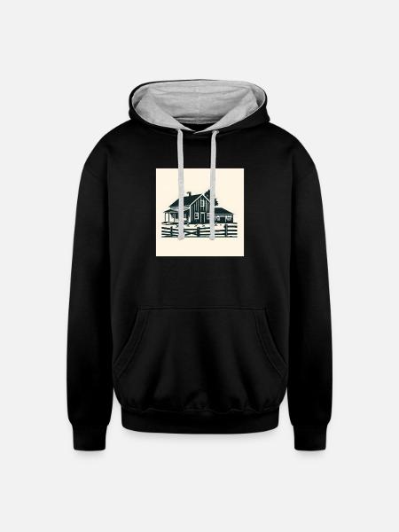 Rustic House Silhouette T-Shirt - Unisex Contrast Hoodie - black/heather gray