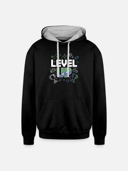 Level Up - Unisex Contrast Hoodie - black/heather gray