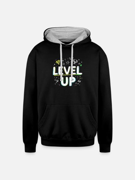 Level Up - Unisex Contrast Hoodie - black/heather gray