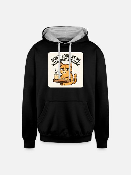 Unimpressed cat - Unisex Contrast Hoodie - black/heather gray