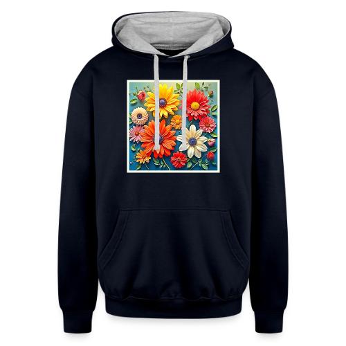 Vibrant Floral Fantasy Design - Unisex Contrast Hoodie