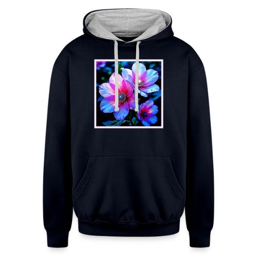 Neon Bloom Flower Magic Glow Design - Unisex Contrast Hoodie