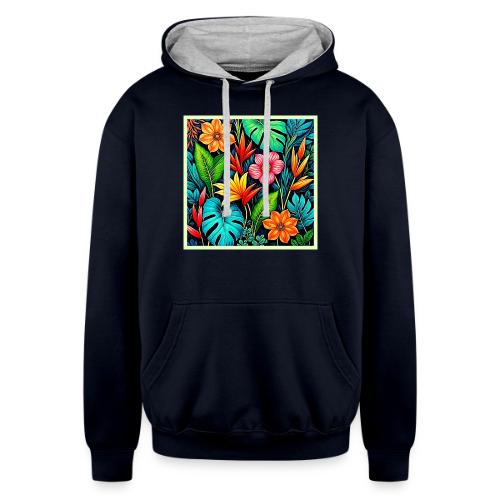 Vibrant Tropical Jungle Bloom Art - Unisex Contrast Hoodie