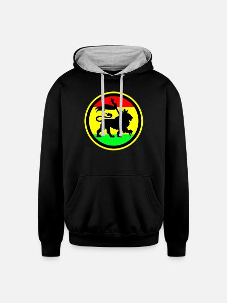 Rasta Lion - Unisex Contrast Hoodie - black/heather gray