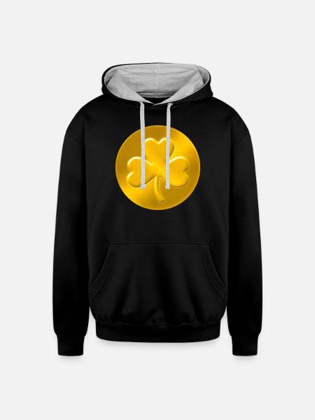 Lucky Shamrock Coin - Unisex Contrast Hoodie - black/heather gray