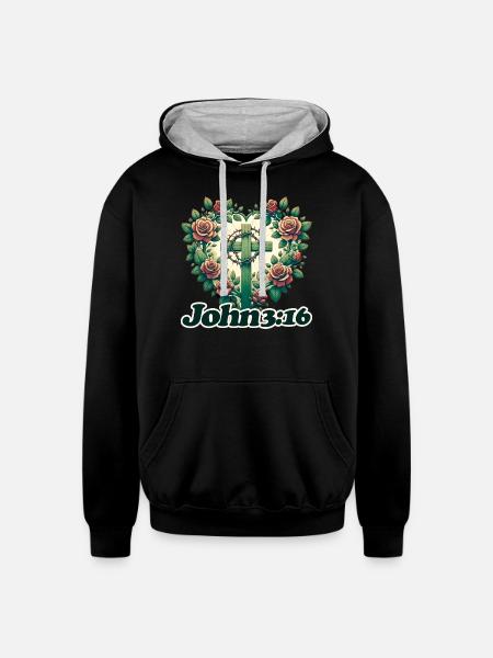 John 3:16 - Unisex Contrast Hoodie - black/heather gray