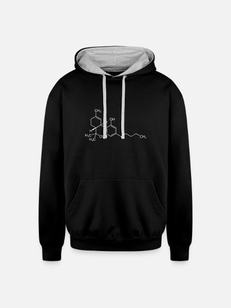 THC Cannabis Weed Chemical Symbol Science Geeky - Unisex Contrast Hoodie - black/heather gray
