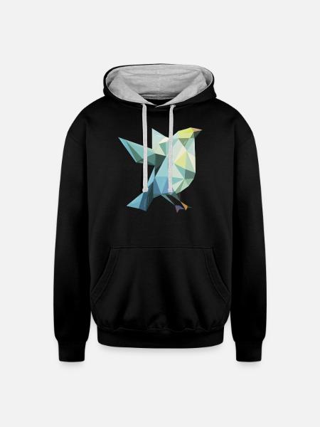 Polygonal Bird - Unisex Contrast Hoodie - black/heather gray
