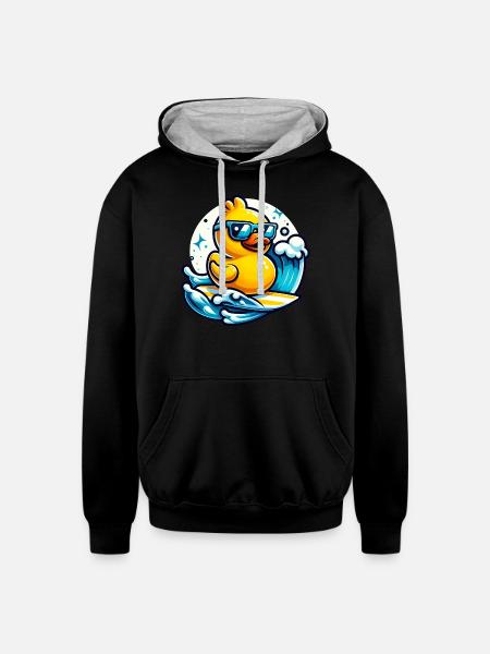 Surf's Up Ducky - Unisex Contrast Hoodie - black/heather gray