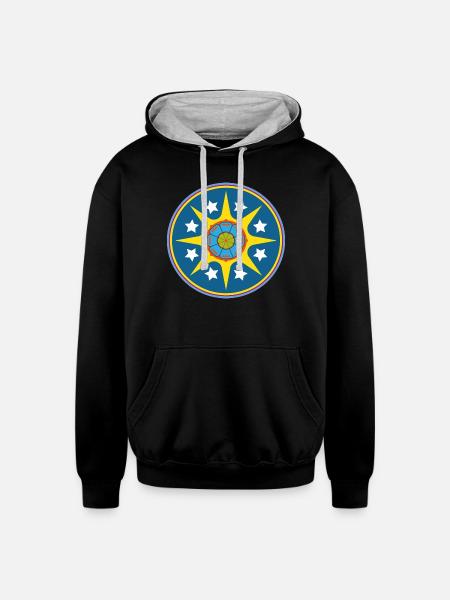 Solar Starburst Emblem Circle - Unisex Contrast Hoodie - black/heather gray