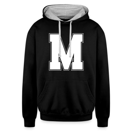 White Letter M – Varsity Alphabet Monogram - Unisex Contrast Hoodie