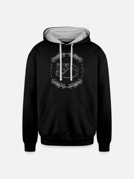 Lunar fox - Unisex Contrast Hoodie - black/heather gray