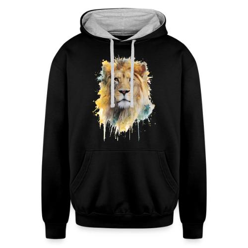 Watercolor Lion Portrait - Unisex Contrast Hoodie