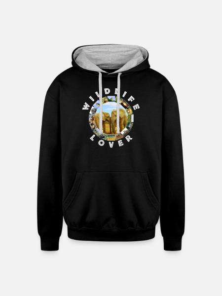 Wildlife Lover Blue Sky Elephants - Unisex Contrast Hoodie - black/heather gray