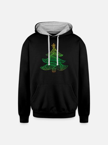 ornamental christmas tree - Unisex Contrast Hoodie - black/heather gray
