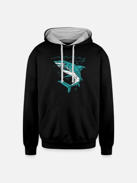 Polygon Shark - Unisex Contrast Hoodie - black/heather gray