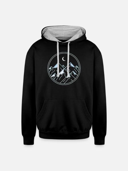 Moonlit Ice Alpine Peak - Unisex Contrast Hoodie - black/heather gray