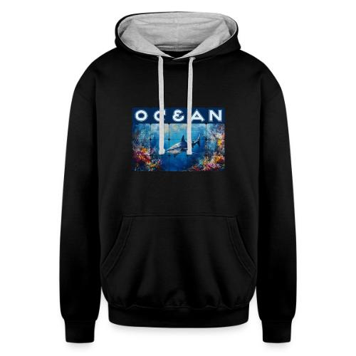 Ocean: Synthwave Shark - Unisex Contrast Hoodie