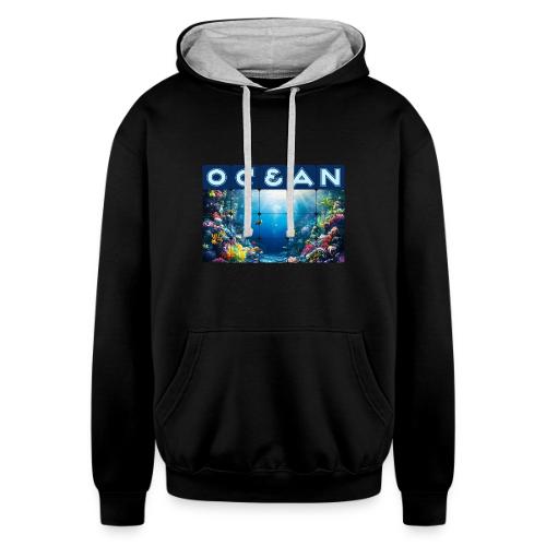 Ocean: Neon Reef Glow - Unisex Contrast Hoodie