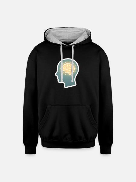 Neon Brain Glow Silhouette - Unisex Contrast Hoodie - black/heather gray