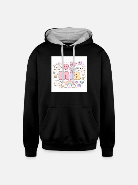 Mia Rainbow Cloud Cute Design - Unisex Contrast Hoodie - black/heather gray