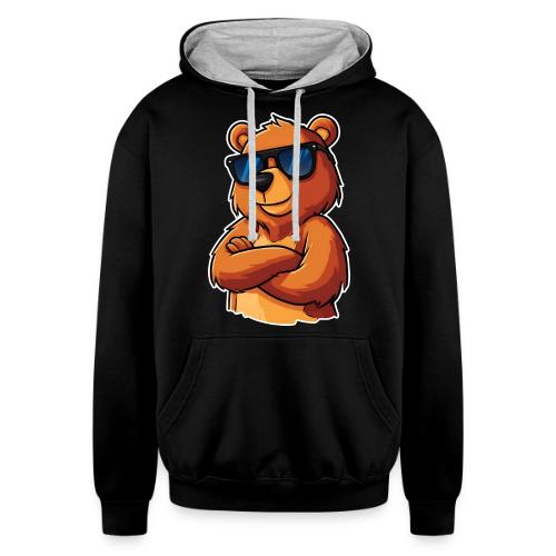 Cool Bear Sunglasses Cartoon Design - Unisex Contrast Hoodie