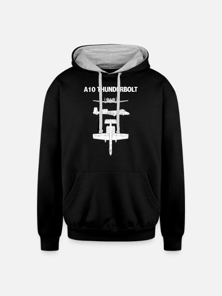 A-10 Thunderbolt Blueprint Art - Unisex Contrast Hoodie - black/heather gray
