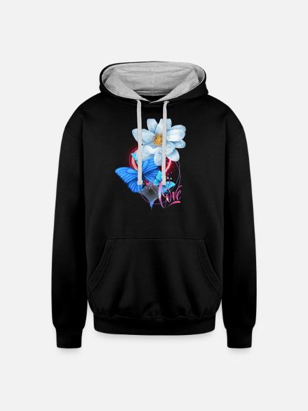 Love. Flowers, rose - Unisex Contrast Hoodie - black/heather gray