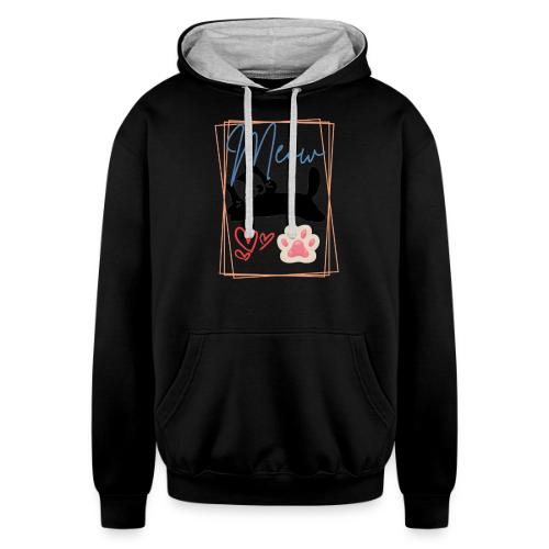 Meow Cat Paw Cute Kitty Lover Design - Unisex Contrast Hoodie