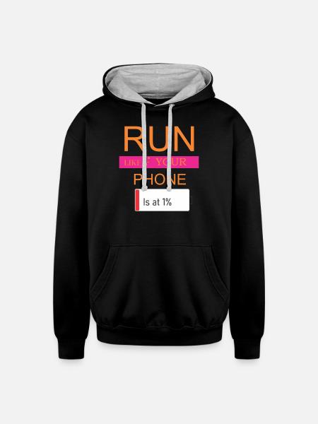 Phone run - Unisex Contrast Hoodie - black/heather gray