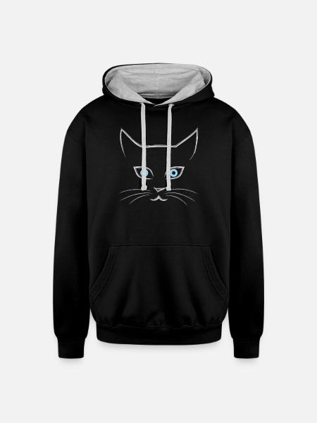 Cat's face - Unisex Contrast Hoodie - black/heather gray