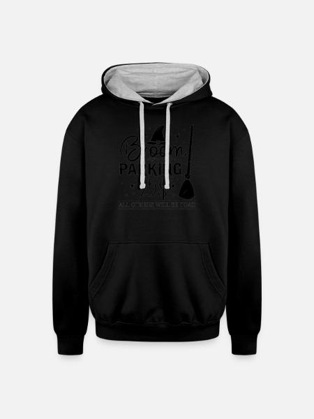 broom prank,broom parking halloween - Unisex Contrast Hoodie - black/heather gray