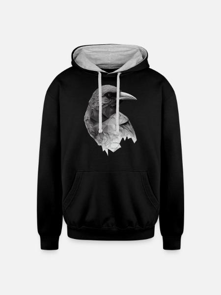 Polygonal Crow - Unisex Contrast Hoodie - black/heather gray