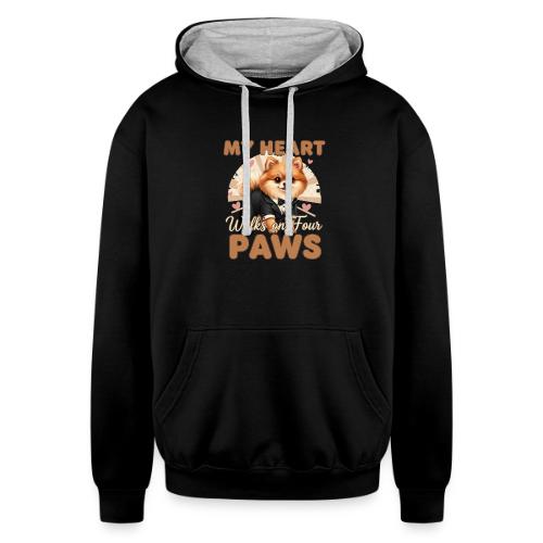 My Heart Walks on Four Paws – Pomeranian tee - Unisex Contrast Hoodie