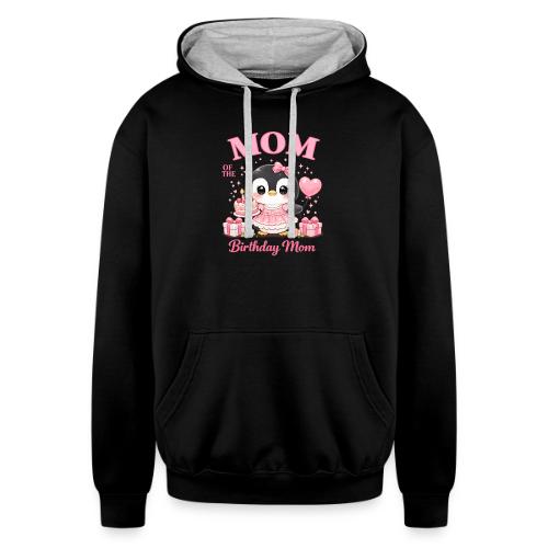 Cute Penguin Birthday Mom Kawaii Cake Balloon Gift - Unisex Contrast Hoodie