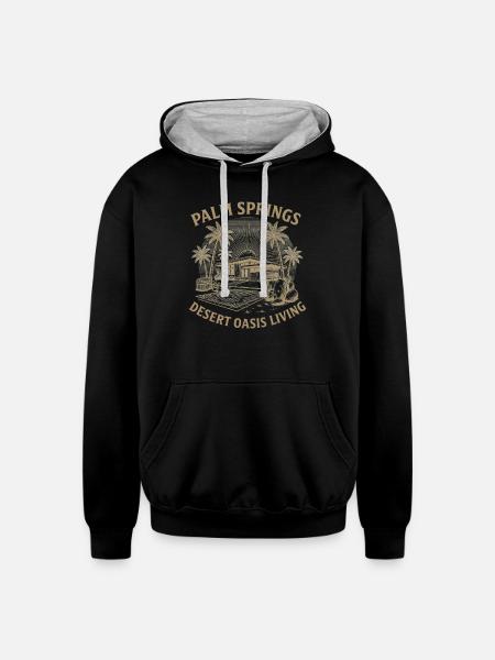 Desert Oasis Sunset Bench - Unisex Contrast Hoodie - black/heather gray