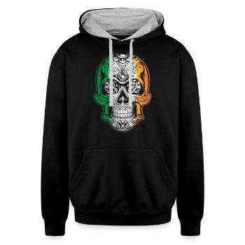 Ireland X Head Skull Flag - Unisex Contrast Hoodie - black/heather gray - Front