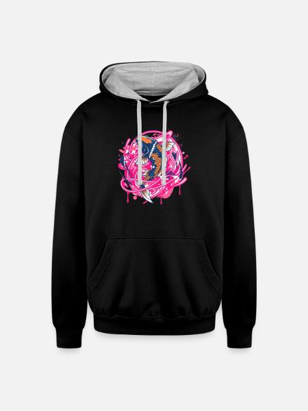 Koi Neon Splash Art - Unisex Contrast Hoodie - black/heather gray