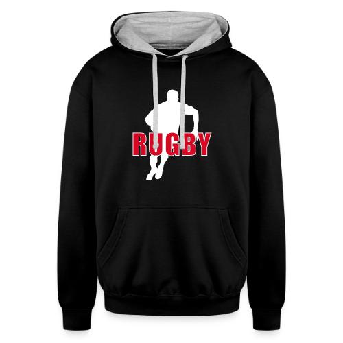 Bold Rugby Action Silhouette - Unisex Contrast Hoodie