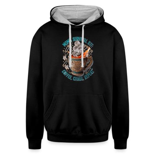 Mom's Survival Kit Tee | Coffee Chaos - Unisex Contrast Hoodie