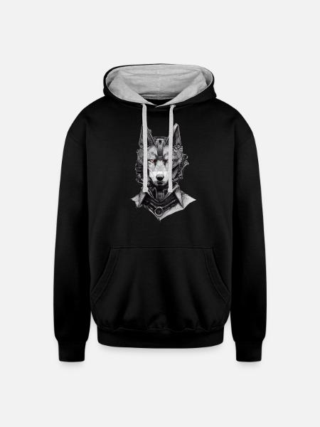 Android Wolf T-shirt - Unisex Contrast Hoodie - black/heather gray