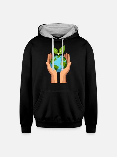 Eco Hands - Unisex Contrast Hoodie - black/heather gray