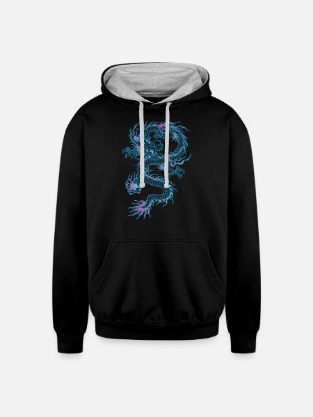chinese dragon - Unisex Contrast Hoodie - black/heather gray