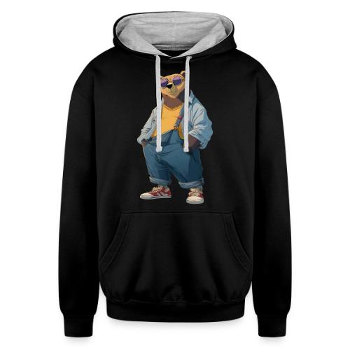 Fashion Streetwear Bear Cartoon Art - Unisex Contrast Hoodie