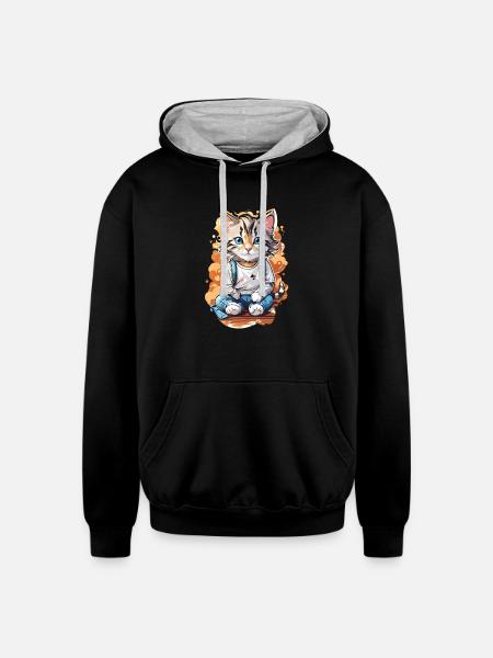 Cute Cat - Unisex Contrast Hoodie - black/heather gray